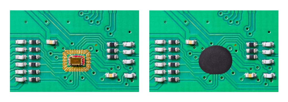 black epoxy on a PCB