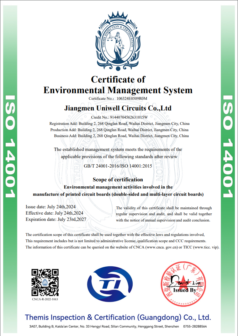 certificate of environmental management system